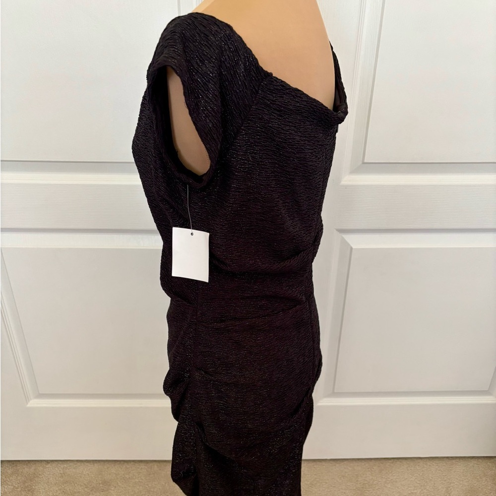 NWT Atelier Danielle Black & Silver Metallic Off Shoulder Sheath Dress | Size 12 - Picture 9 of 14